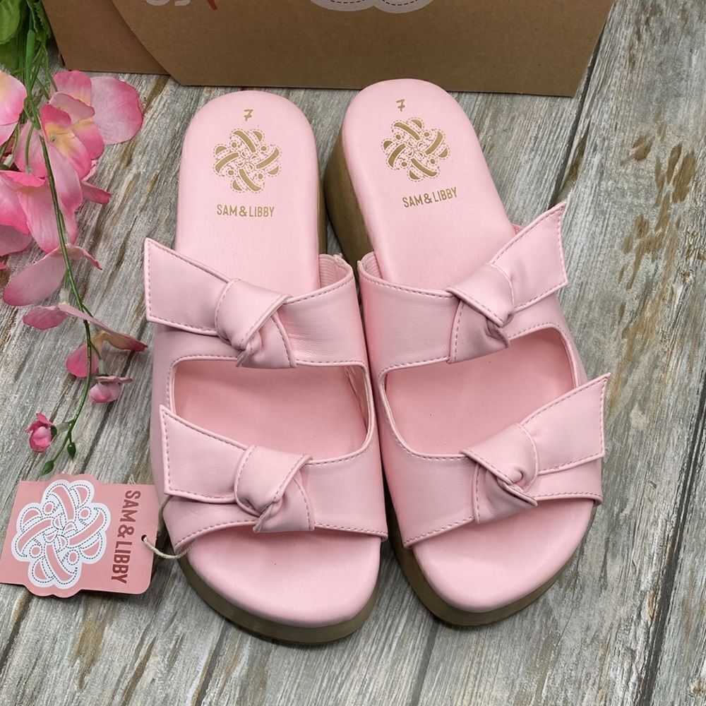 Sam & Libby Pink Platform Double Bow Tie Comfy Dress Sandals Shoes Size 7